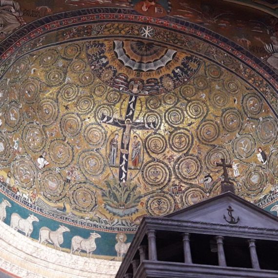 Medieval mosaic of the Cross in the upper level of San Clemente