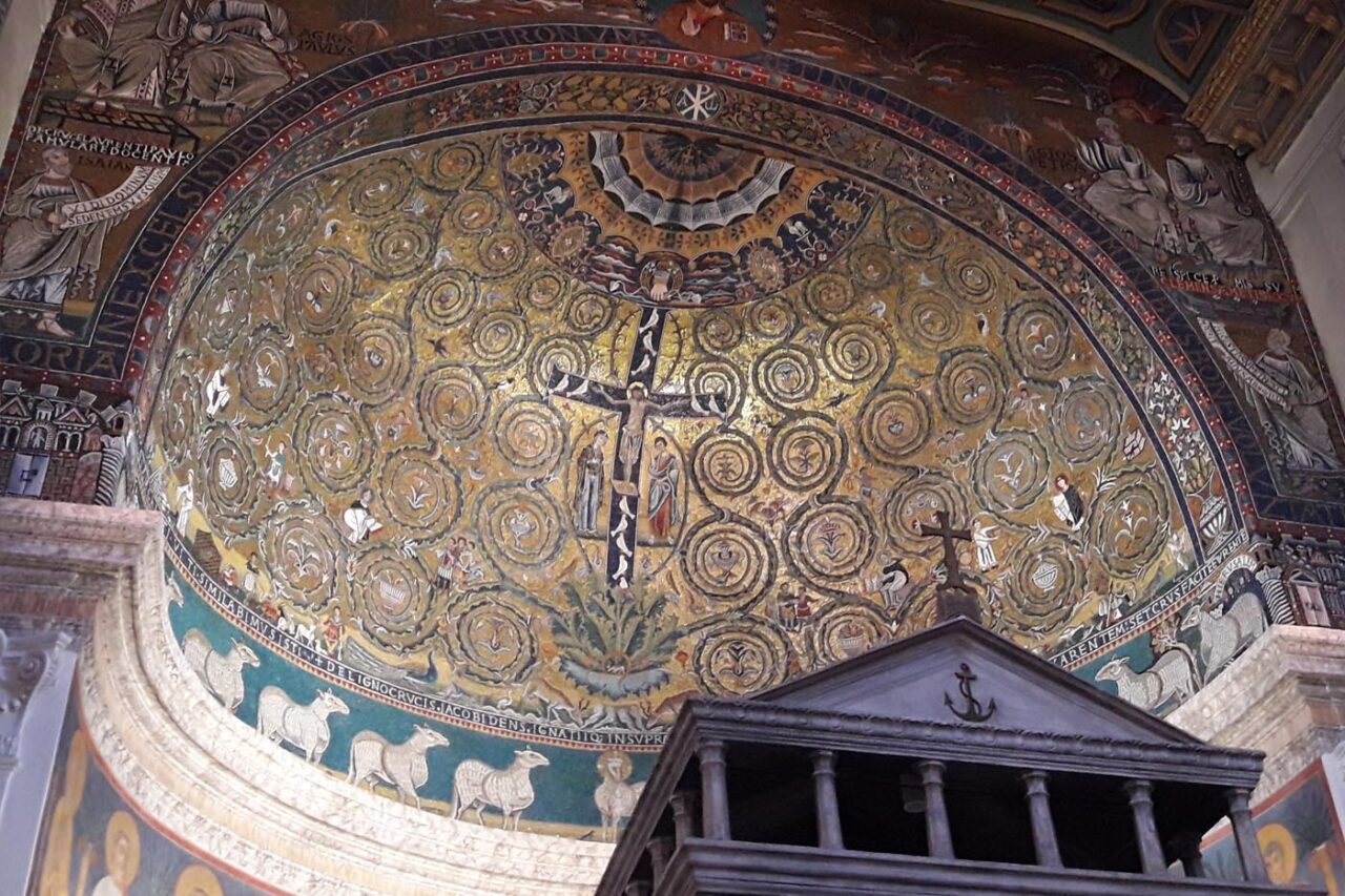 Medieval mosaic of the Cross in the upper level of San Clemente